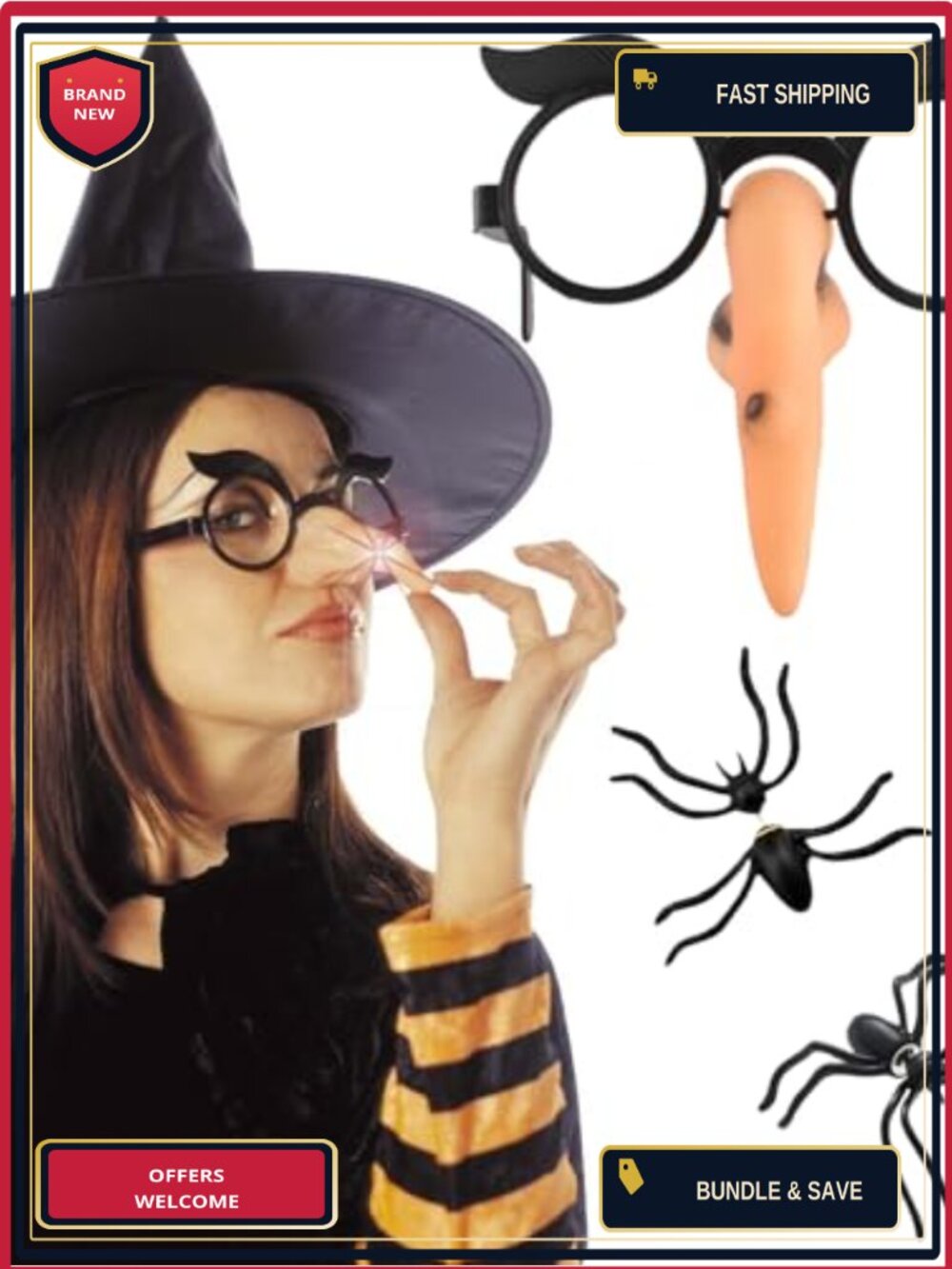 Witch Nose Glasses with Spider Earrings Halloween Cosplay Set